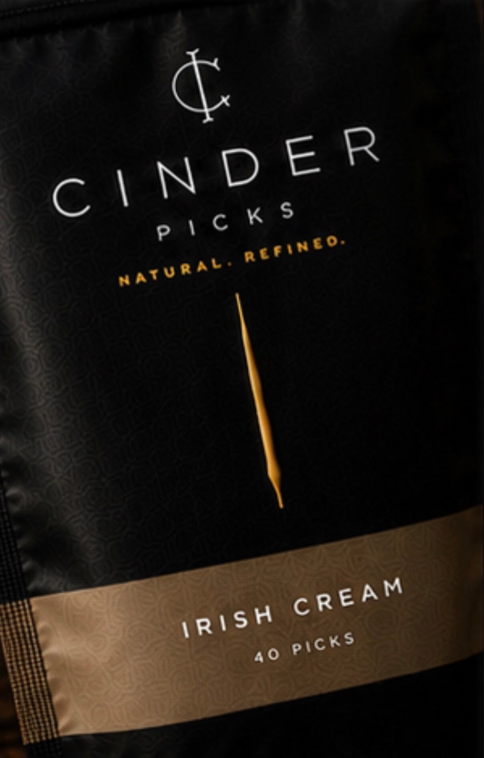Cinder Picks Irish Cream packaging with brand logo and product details.