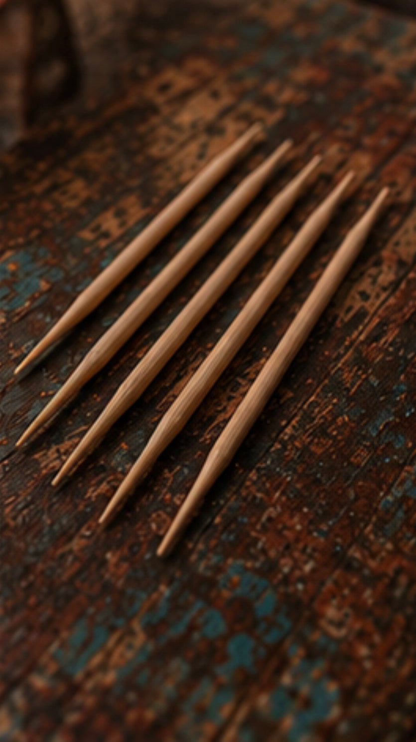 Set of birchwood Cinder Picks on a textured surface