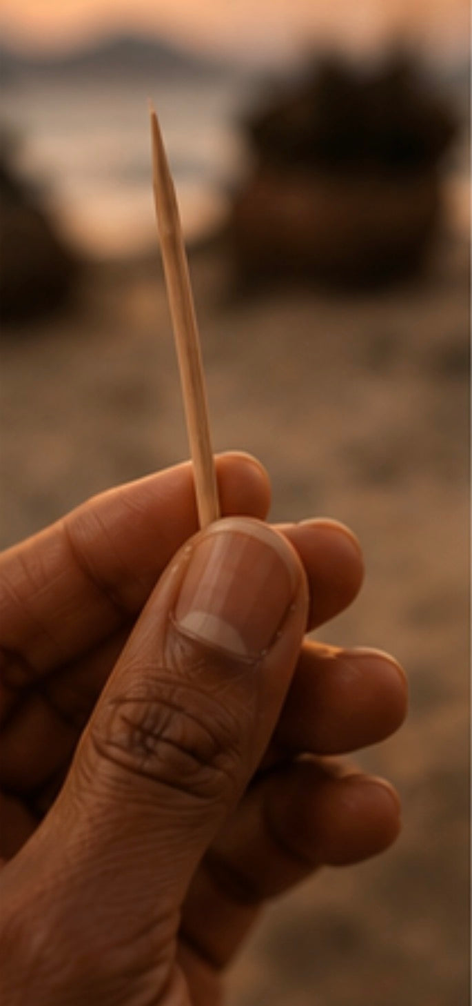 Hand holding a Cinder Pick with a blurred natural background