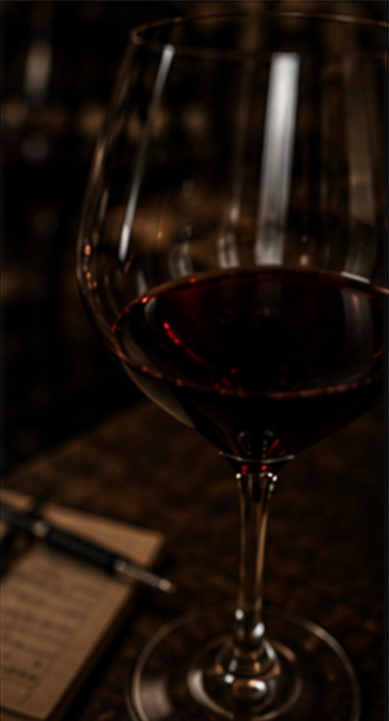 Wine glass with red wine on a dark background