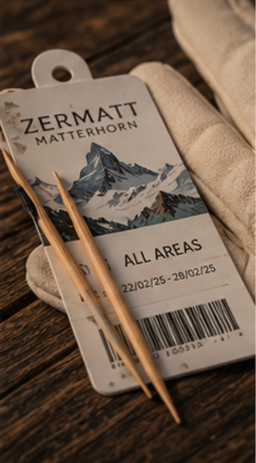 Zermatt Matterhorn ski pass with mountain illustration on a wooden surface